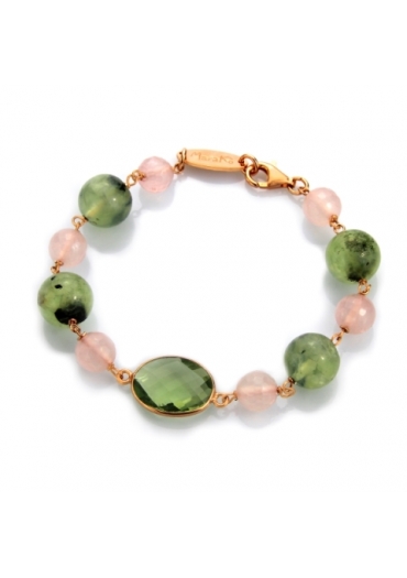 Bracciale quarzo rosa, quarzo rutilato verde﻿