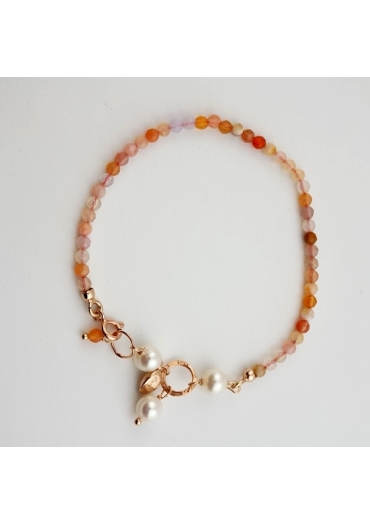 Bracciale rugiada, Corniola, perle coltivate