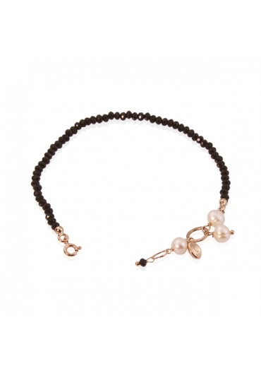 Bracciale Rugiada,Agata nera, Perle coltivate﻿