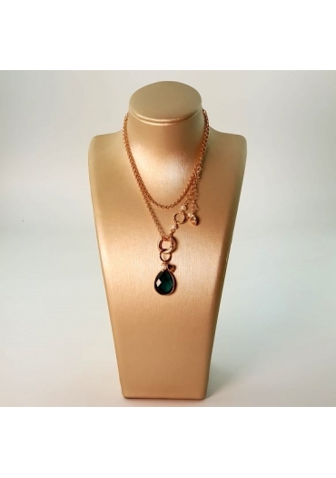 Catena fantasy arg rosè, 42-50 cm- quarzo blue light, 18×13 mm