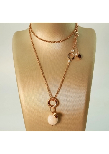 Catena fantasy arg rosè, 42-50 cm- sfera incisa corallo rosa midway