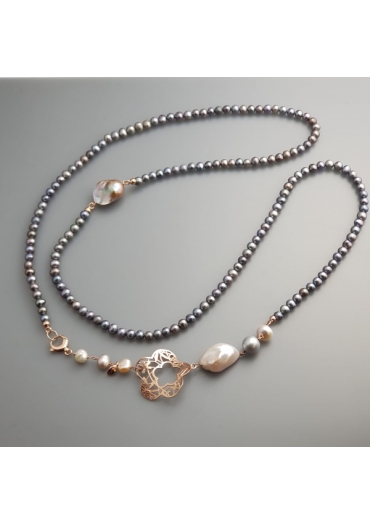 Chanel perla grigia 6 mm e perle barocche multicolor﻿