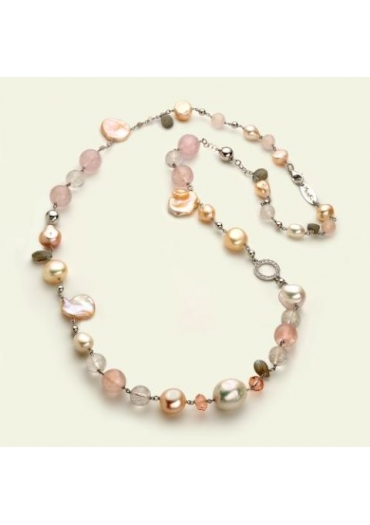 Chanel quarzo rosa, labradorite, perle coltivate﻿