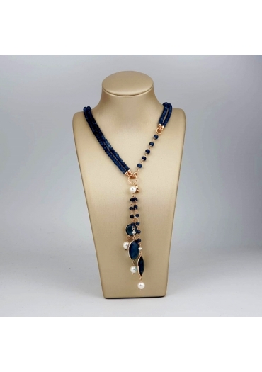 Chanel regolabile45-90 cmagata blu,perle coltivate, quarzi blue light﻿