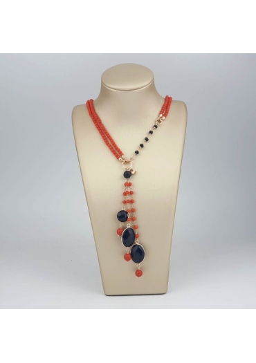 Chanel regolabile 45-90 cmcorallo bamboo red, agata nera﻿