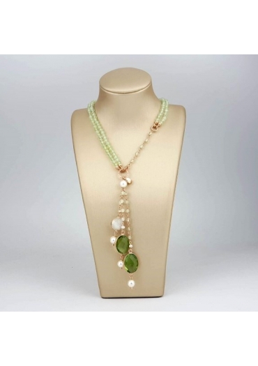 Chanel regolabile 45-90 cm quarzo rutilato verde perle coltivate, quarzi idrotermal﻿