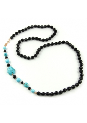 Charleston agata nera 10 mm e aulite turchese﻿