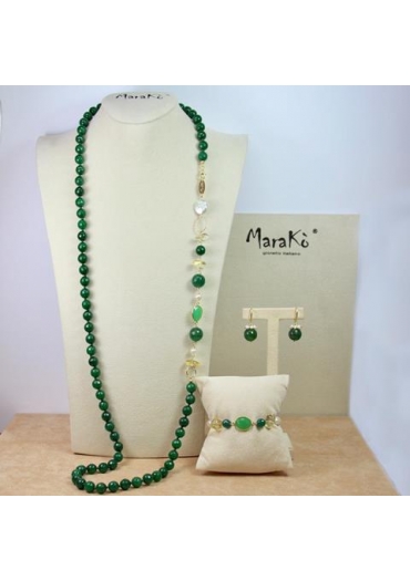 Charleston agata verde, perle coltivate, quarzo citrino