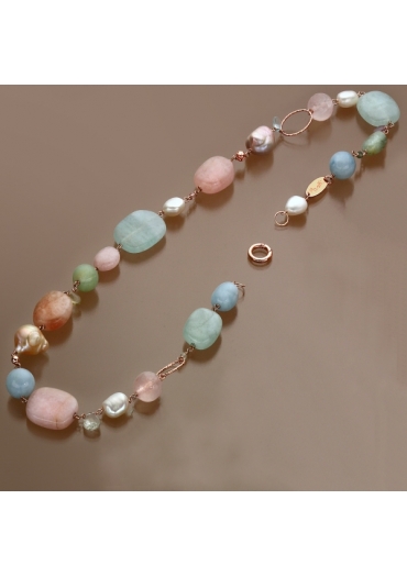Collana Acquamarina multicolor,Perle coltivate﻿