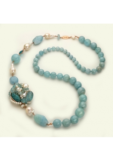Collana acquamarina milk, perle di fiume, pz unico﻿