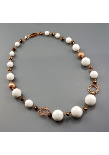 Collana Agata bianca, quarzo idrotermale brown﻿