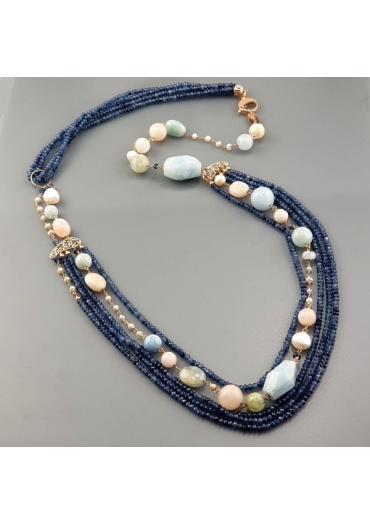 Collana agata blu zaffiro,acquamarina multicolor – cod:CN3141