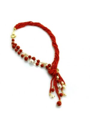 Sciarpa corallo bamboo red, perle coltivate﻿