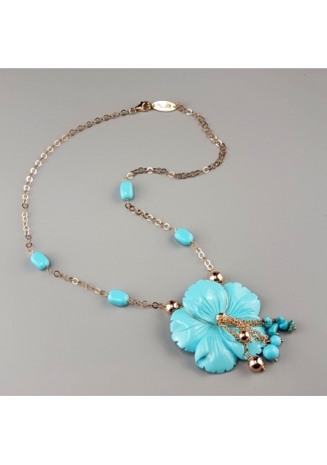 Collana pasta turchese 4 fiori﻿