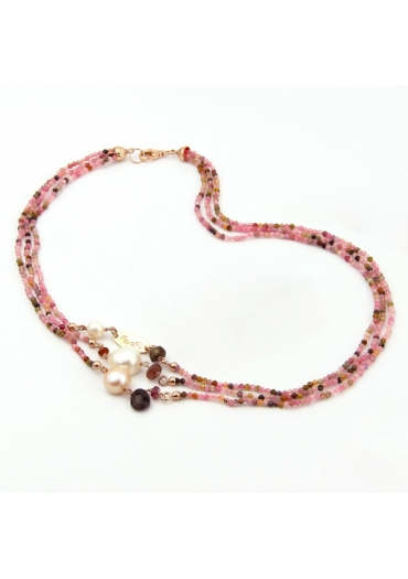 Collier a 3 fili Tormaline perle coltivate