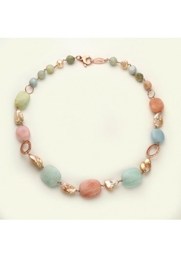 Collier acquamarina multicolor, perle coltivate﻿