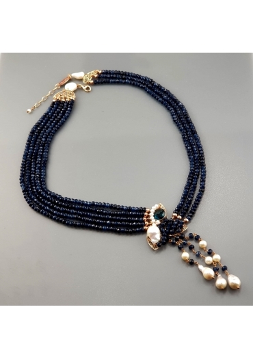 Collier agata blu zaffiro, perle coltivate, pz unico – cod:CN3194