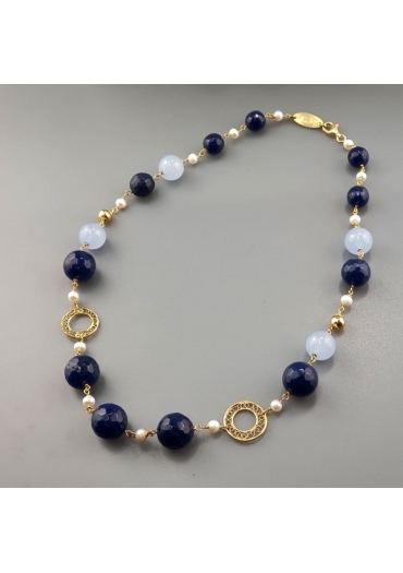 Collier Agata blu e Giada celeste