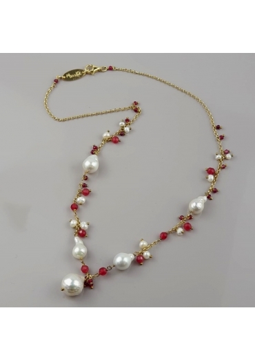 Collier agata ruby, perle barocche –