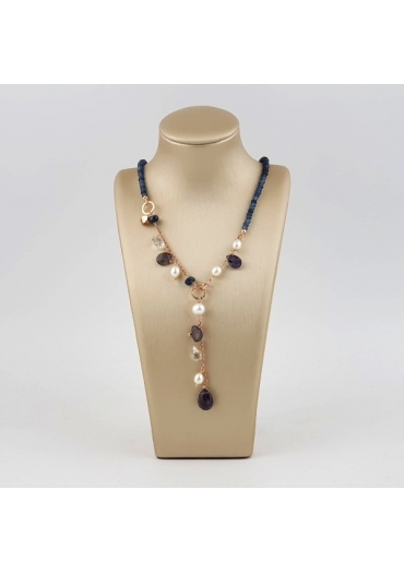 Collier Gioia, agata blu zaffiro, perle coltivate