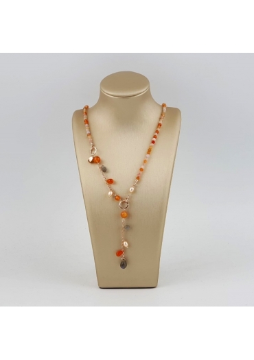 Collier Gioia, corniola, labradorite, perle coltivate