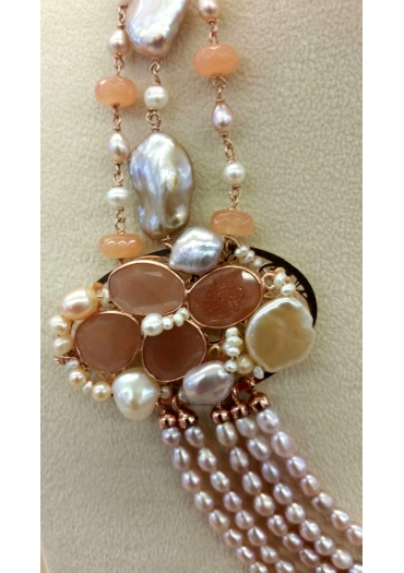 Collier perle coltivate , agata salmone