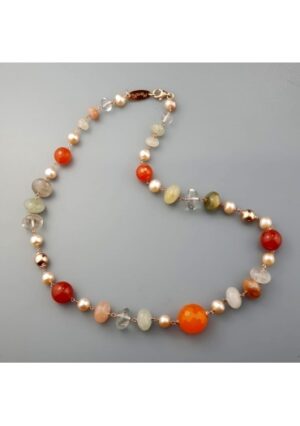 Collier quarzo multicolor, corniola, perle coltivate﻿