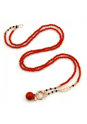 Collier regolabile 45-90-cmcorallo bamboo rosso,spinello nero