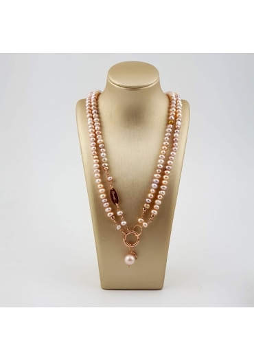 Collier regolabile perle coltivateRosa glicine 45-90 cm﻿