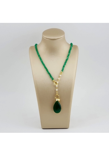 Collier Rugiada,  Agata verde smeraldo goccia 24 per 15 mm﻿