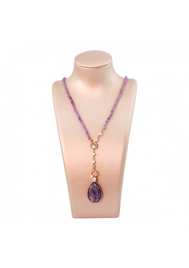 Collier Rugiada, ametista, goccia 24 per 15 mm Ametista idrotermale
