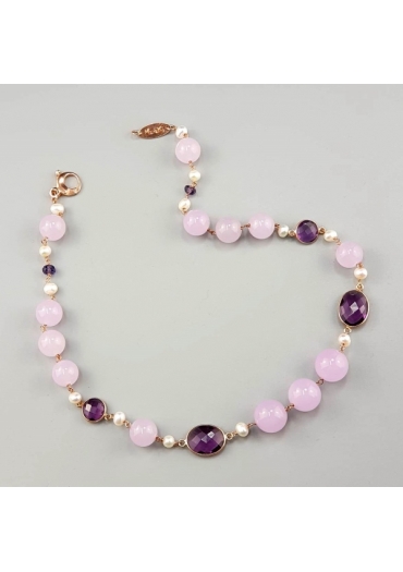 Girocollo giada lavanda,castoni ametista, perle – cod:CN2408