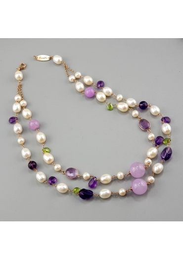 Girocollo giada lavanda, ametista, peridot, perle di fiume – cod:CN2431