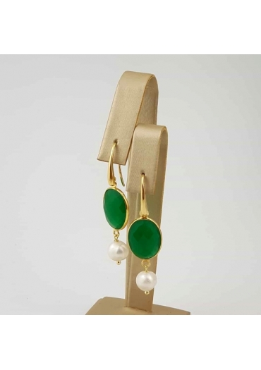 Or castone agata verde smeraldo, perla –