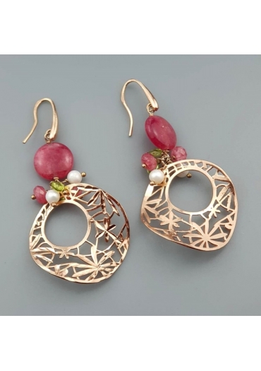 Or laserati diamantati, giada rosa, peridot – cod:OR1688