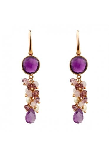 Orecchini a grappolo ametista, perle coltivate﻿