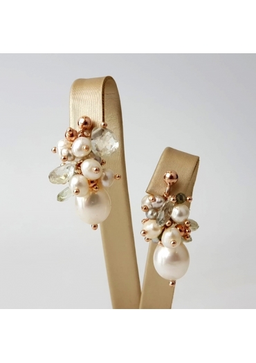 Orecchini a grappolo, perle coltivate, ametista verde﻿