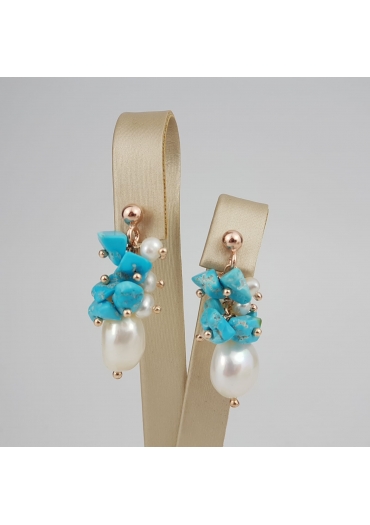 Orecchini a grappolo turchese Arizona perle coltivate﻿