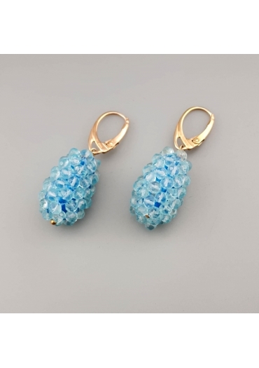 Orecchini a goccia tessuta a mano in acquamarina milk e arg.925/00 placcato oro rosa