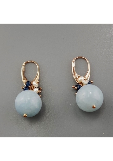 Orecchini acquamarina milk,perle coltivate agata zaffiro﻿