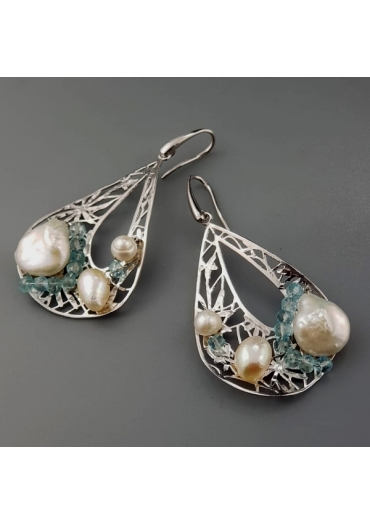 Orecchini acquamarina milk, perle coltivate