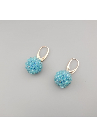 Orecchini sfera tessuta a mano acquamarina milk taglio macchina﻿