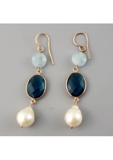 Or acquamarina, quarzo blu light, perla barocca﻿