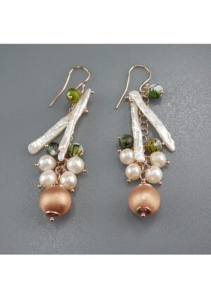 Orecchini agata fire, perle coltivate﻿