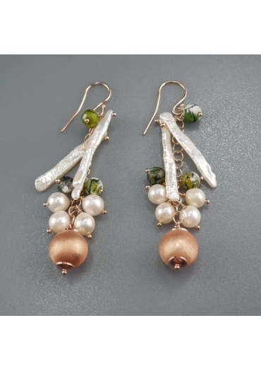 Orecchini agata fire, perle coltivate﻿