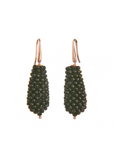 Orecchini goccia tessuta a mano in agata nera sfaccettata, argento placcato oro rosa, trattato con e-coating