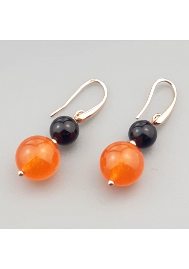 Orecchini agata nera, agata arancione