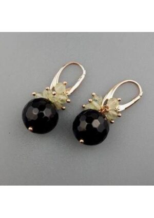 Orecchini agata nera, quarzo rutilato verde