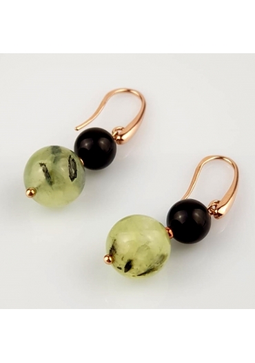 Orecchini agata nera, quarzo rutilato verde﻿