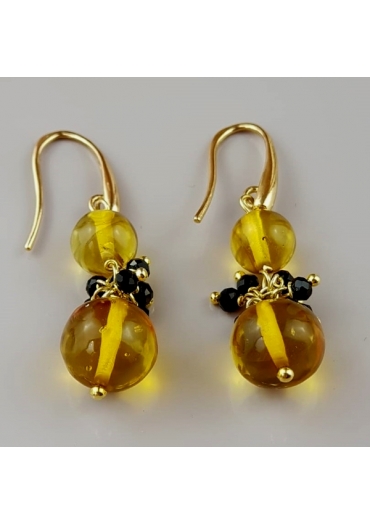 Orecchini ambra messicana, agata nera﻿